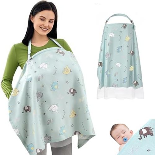 100% Cotton Nursing Cover with Support Ring & Mesh Layer, Breathable Nursing Cover Up for Breastfeeding, Adjustable Arch Neckline Breastfeeding Apron for Women