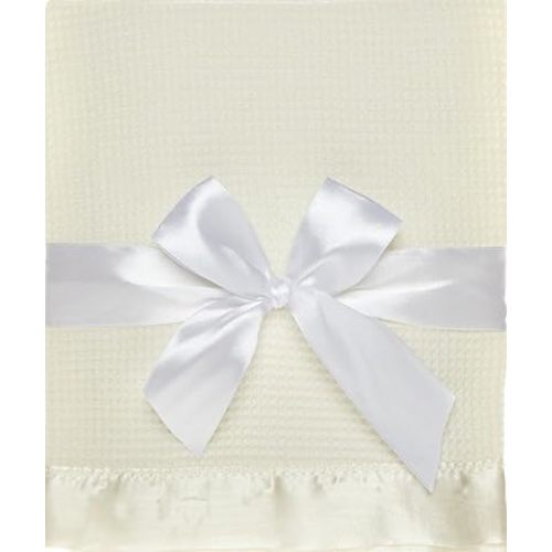Thermal Waffle Weave Baby Blanket with Satin Nylon Trim (Ivory)