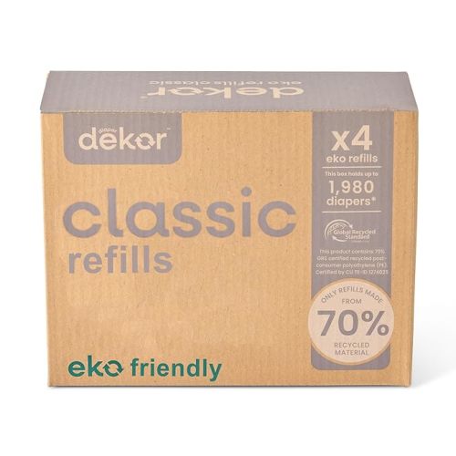 Diaper Dekor CLASSIC Diaper Pail Refills | 4 Count Unscented | Exclusive End-of-Liner Marking | Thick Quick & Easy to Replace | Most Economical Refill System | for Original and Eko Style Pails