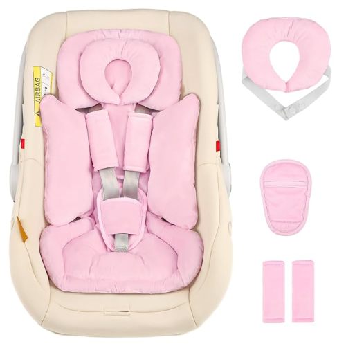 Hooyax Infant Car Seat Insert with Removable Head Support, Dual-Sided Baby Car Seat Cushion for Preemies & Newborns - Universal Head & Body Support for Car Seat, Stroller & Swing(Pink)