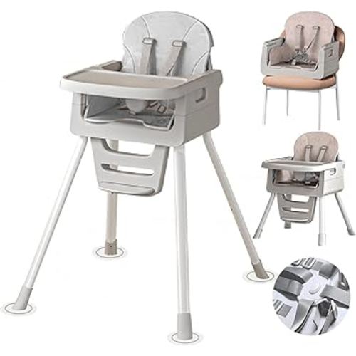 3-in-1 Baby Feeding High Chair with Tray 5 Point Harness Booster Seat Infant Ergonomic Sit Up High Chair Babies and Toddlers Car Safety Seats Convertible Comfortable Toddler Chair Grey