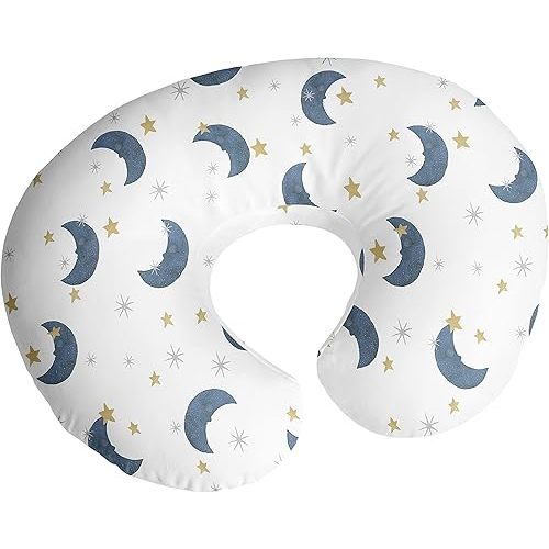 Sweet Jojo Designs Moon and Star Nursing Pillow Cover Breastfeeding Pillowcase for Newborn Infant Bottle Breast Feeding Pillow NOT Included - Navy Blue and Gold Watercolor Celestial Sky Gender Neutral