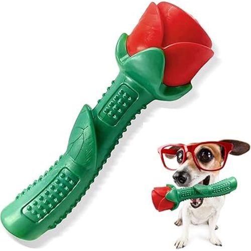 Blingbrione Dog Chew Toys for Large Breed Aggressive Chewers, Durable Red Flower Rose Dog's Toys Rubber Teething for Small/Medium Puppy, Tough Toys for Training,Interactive Doggy Valentine's Day Gift