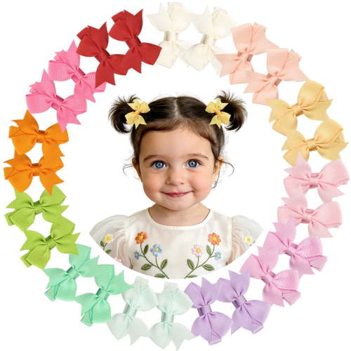 Shgiloo 24Pcs 2 inch Baby Hair Bows Clips Grosgrain Ribbonfor Infant Girls - Fully Lined Mini Bows in 12 Color Pairs