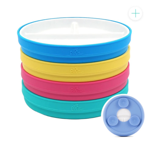 6.7"/16cm Porcelain White Divided Plates with Silicone Suction Sleeves