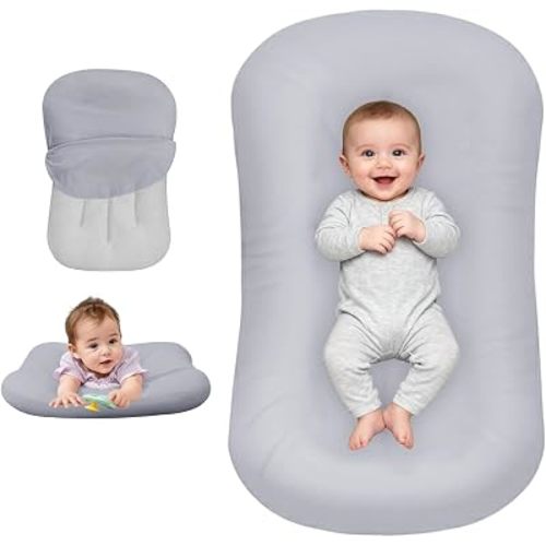 Baby Lounger, Baby Support Cushion for Newborn 0-24 Months, Bionic Design Soft Cotton Infant Lounger, Portable Tummy Time Mat for Home & Travel (Supervised Use)