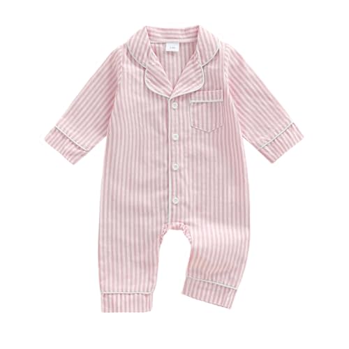 FIOMVA Baby Girl Boy Onepiece Romper Fall Winter Clothes Outfits Long Sleeve Striped Button Down Jumpsuit Onesie Pjs