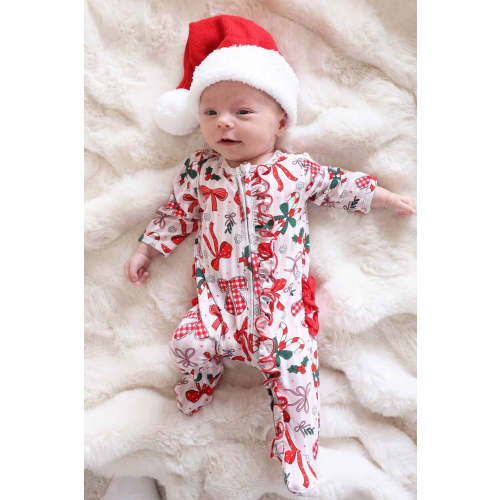 Christmas Ruffle Zipper Bamboo Footie | Bow What Fun