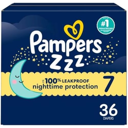 Pampers ZZZ Overnight Diapers, Size 7 (26-50 lbs), 36 Count, Nighttime Protection Disposable Baby Diaper