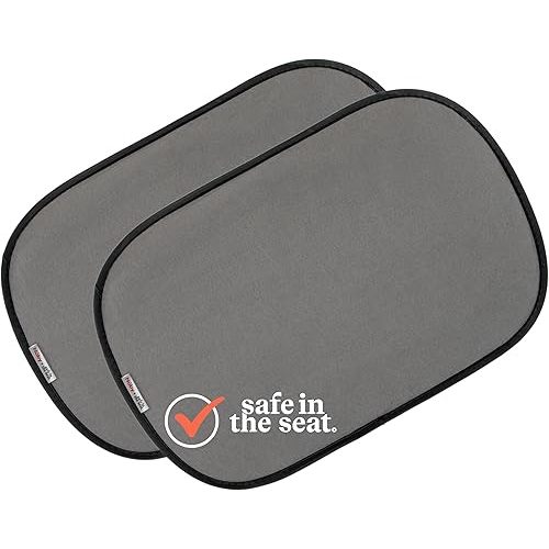 Nuby x Safe in The Seat Pop-Open Car Sun Shades - 2 Piece Set - Static Cling Window Shades for Baby in Car - UV Protection, Easy Install, and Universal Fit