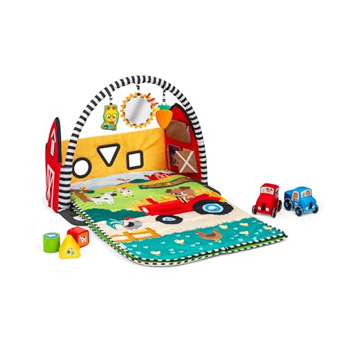Baby Einstein Busy Barnyard Grow with Me Baby Play Gym - Extra Large Soft Play Mat with 8 Removable Toys Including 30+ Songs & Sounds to Support Motor Skills, Ages 0+ Months