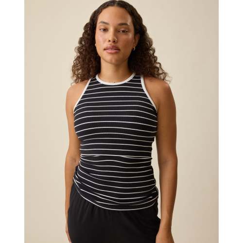 Ribbed Bamboo Racerback Nursing Tank | Black & White Stripe - Kindred Bravely