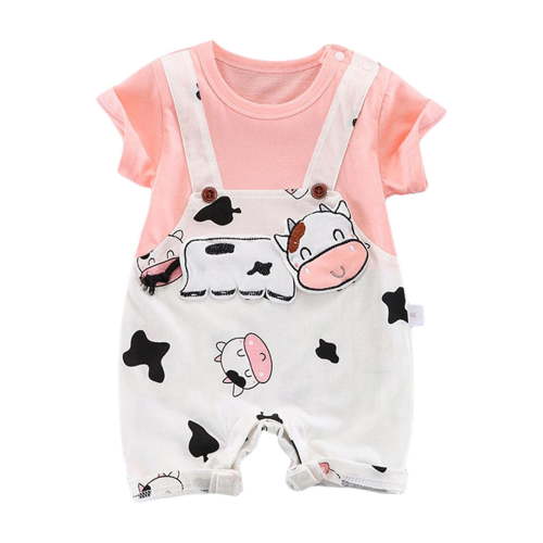 Baby Milk Cow Printed Set Baby Romper Short Sleeve Buckles On The Shoulders Baby Romper Holiday Toddler Versatile