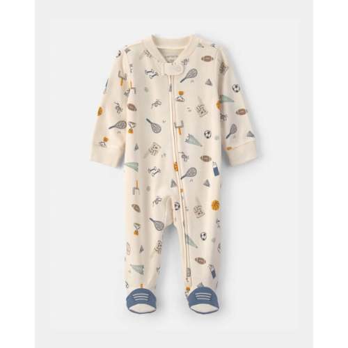 Baby Boy Sports 2-Way Zip Sleep & Play Pajamas - Ivory | Carter's