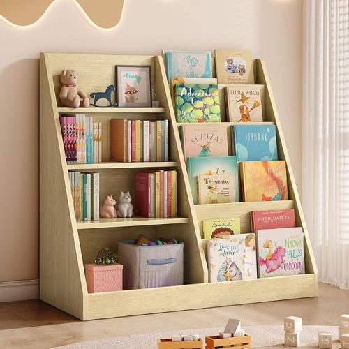 Tatub 6 Tier Kids Wooden Bookshelf and Toy Storage, Children Toy Organizer with Book Shelves, Toddler BookRack Baby Bookcase for Nursery, Playroom and Classroom, White