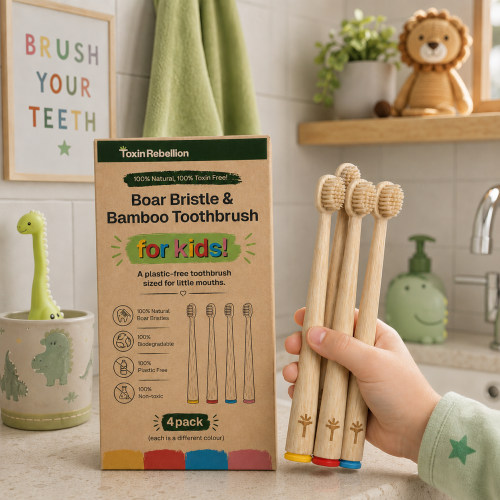 Kids Bamboo Toothbrush with Natural Boar Hair Bristles | Toxin Rebellion