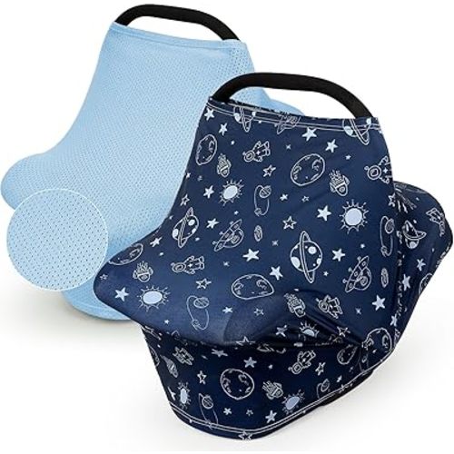 2 Pack Baby Car Seat Cover Full Breathable Mesh Stretchy Infant Carseat Canopy for Boys and Girls Multi-Use Nursing Cover for Breastfeeding Privacy Sunshade Shield Baby Essentials
