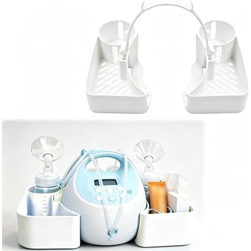 Pump Caddy Organizer Compatible with Spectra S1 S2 – Bottle Holder & Cord Storage Tray, 3D Printed Accessory for Nighttime Nursing (White)