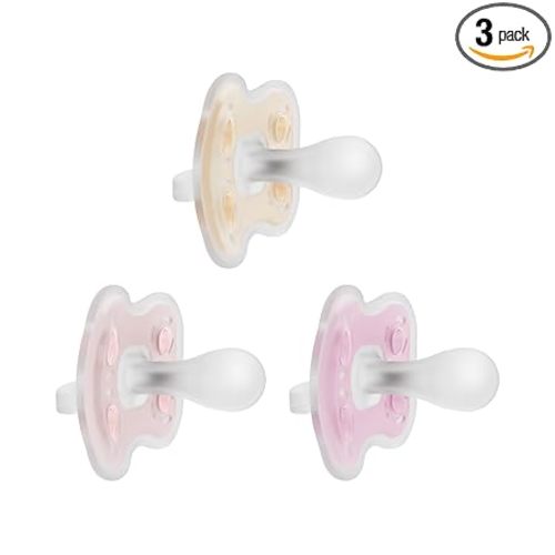 Dr. Brown's Advantage One-Piece Silicone Baby Pacifier, Fully Symmetrical Soother, Ecru/Light Pink/Pink, 0-6m, BPA-Free, 3-Pack