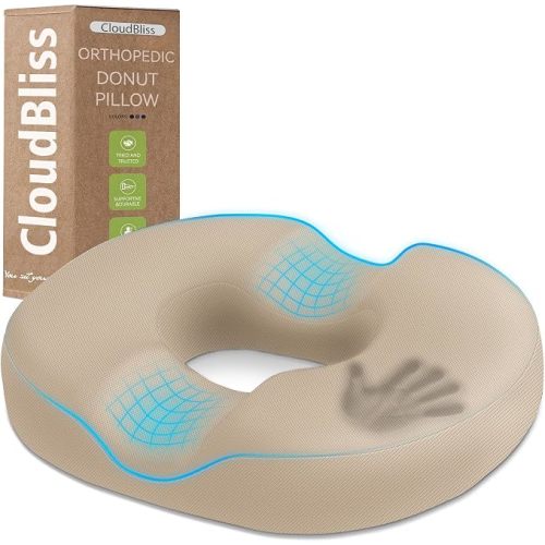 CloudBliss Donut Pillow Stadium Seat Cushion for Tailbone Pain Relief and Hemorrhoids, Memory Foam Seat Chair Cushion, Portable Seat Cushions for Bleachers, Car, Home & Office