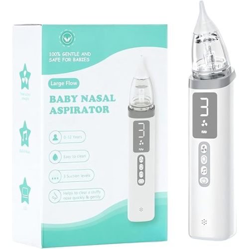 Nasal Aspirator for Baby,Baby Nose Sucker,Electric Nasal Aspirator for Baby,for Relieving Nasal Congestion,Nose Cleaner with 3 Silicone Tips,Adjustable Suction Level,Music and Light Soothing Function