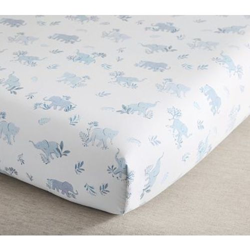 Organic Coastal Elephant Crib Fitted Sheet , Blue