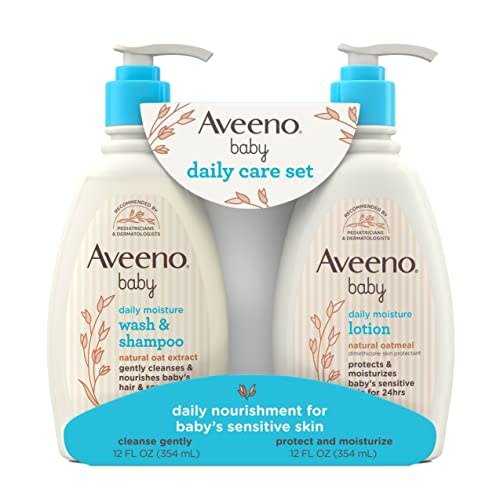 Aveeno Baby Daily Care Gift Set with Oat Extract & Prebiotic Oat, Contains Daily Moisturizing Body Lotion & Gentle 2-in-1 Baby Bath Wash & Shampoo, Hypoallergenic & Paraben-Free, Two Pack