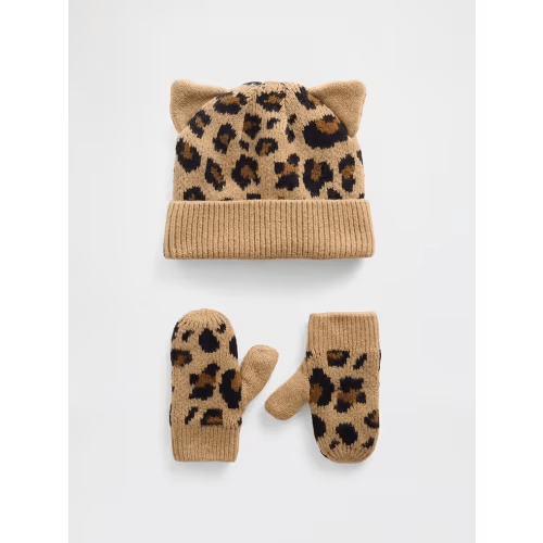 Baby & Toddler CashSoft Leopard Beanie & Mittens Set