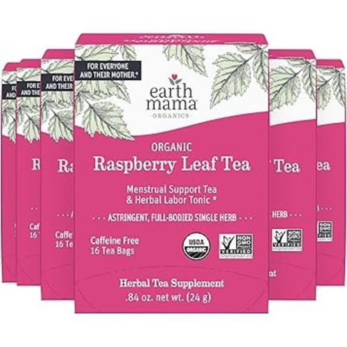 Earth Mama Organic Raspberry Leaf Tea Bags | Labor Tonic & Menstrual Support Herbal Tea, Red Raspberry Leaf Tea for Pregnancy & Postpartum Care Recovery, Caffeine Free Tea, Non GMO, (16 Teabags, 6-Pk)