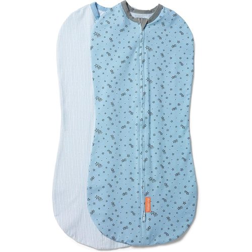 SwaddleMe by Ingenuity Compression Swaddle Pod, Two-Way Zipper for Easy Changes, Improves Sleep & Calms Startle Reflex, 3-6 Months, 2-Pack - Shooting Stars