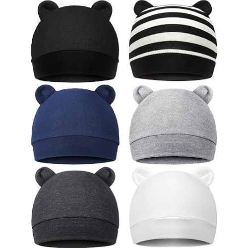Geyoga 6 Pieces Newborn Baby Hat Bear Ears Infant Caps Baby Boy Girl Toddler Hats Infant Beanie Caps for 0-3 Months