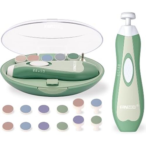 Fansidi Baby Nail Trimmer Electric, Easy & Safe Nail File for Newborn to Toddler, Whisper-Quiet Nighttime Use, Precise 4-Stage Grinding Heads, LED Light, 18-Piece Kit, Forest Green, Baby Shower Gift