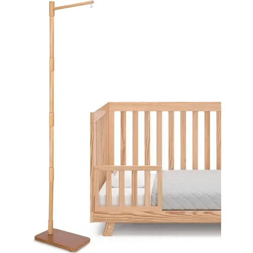 Floor-Standing Crib Mobile Arm - 65 Inch Mobile Arm for Crib - Mobile Stand for Crib - 100% Beech Wood - Movable Baby Mobile Hanger with Strong Anti-Dumping Attachment - Easy Assembly - Nursery Decor