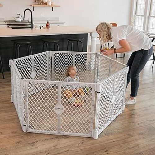 Toddleroo by North States - Superyard Baby Play Yard: Freestanding 6-Panel Baby Playpen - Indoor or Outdoor Use - Made in USA - Encloses Up to 18.5 Square Feet - 26 Inches Tall - Light Gray