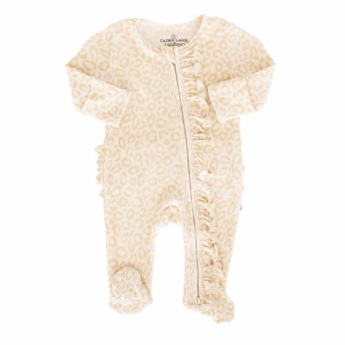Lovely Leopard Bamboo Waffle Ruffle Zipper Footie