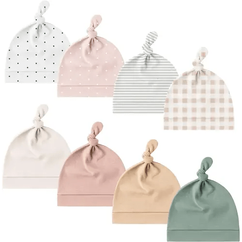 Konssy 8 Pack Baby Newborn Hats Set Knot Beanie Hats Soft for Infant Baby Girls Boys Caps 0-6 Months Pink