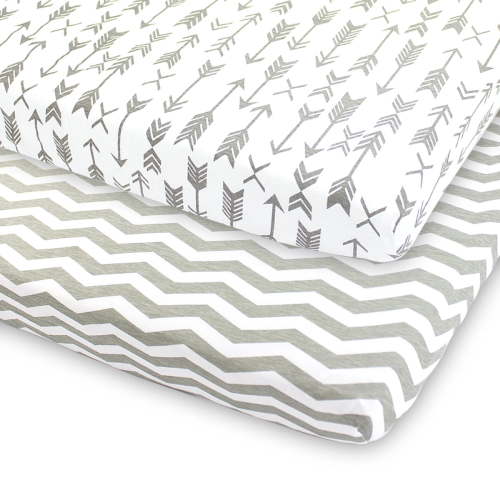 Pack N Play Playard Sheets, Portable Mini Crib Sheets, 2 Pack 100% 160 GSM Jersey Cotton, Size 38”x24”x5”