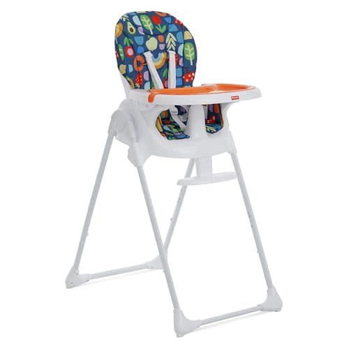 Dream On Me Fisher Price Tiny Bites Baby & Toddler Highchair – Rainbow Sherbert, One-Click Folding, 7 Adjustable Height Levels, 2 Recline Positions, Removable Dishwasher-Safe Tray, Space-Saving