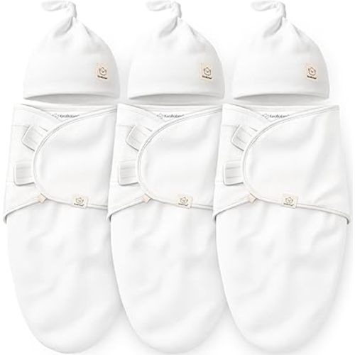 3pk Organic Swaddles for Newborns Girls, Boys & Hats (Soft White, 0-3M)