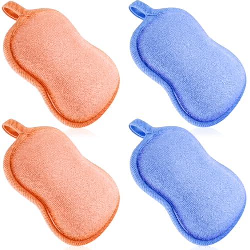 Tatuo 4 Pieces Baby Bath Sponge Cotton Baby Sponge Toddler Soft and Absorbent Loofah for Kids Babies Men Women(Orange,Blue)