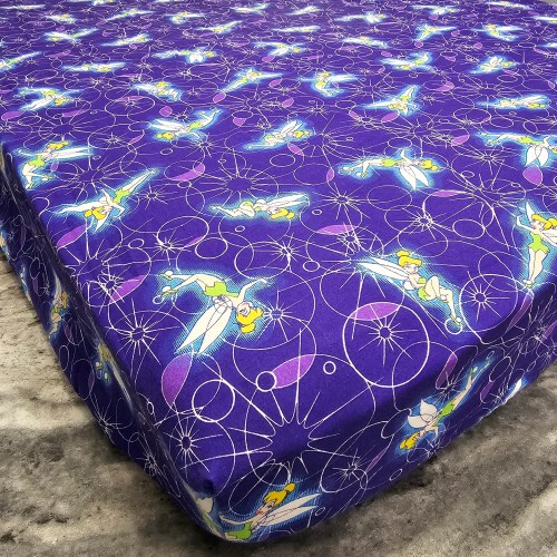 Handmade Cotton Fitted Crib Sheet Purple Tinkerbell All Over Print - Pre-owned