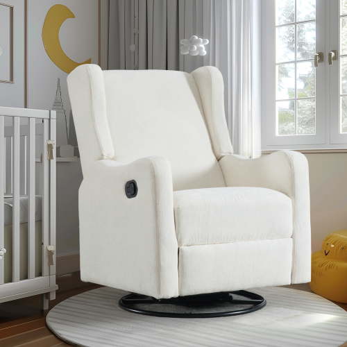 Dinosisco Swivel Glider Rocking Chair, Wingback Upholstered Rocker, Beige Chenille Fabric