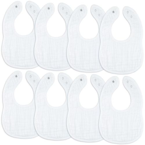 Muslin Cotton Baby Bibs, 8 Pack, Adjustable Size With Easy Snaps, Soft And Super Absorbent, Washable And Reusable - Pacific Blue
