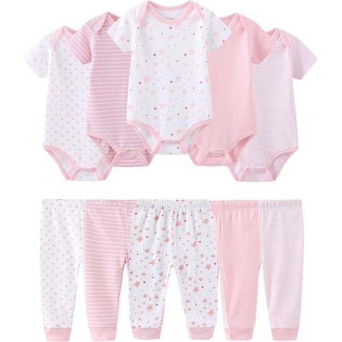 Baby Girl Bodysuit and Pant Set Cotton Ribbed Mix Summer Infant Girls Clothes Outfits 0-12 Month