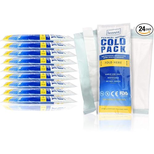Leonns® Instant Perineal Ice Packs for Postpartum w/Adhesive Strip | Perineal Cold Pack - 2 in 1 Postpartum Ice Pack Pads for After Birth - Instant Ice Maxi Pads | Easy to Activate (24 Pack)
