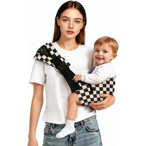 Baby Sling Carrier,Premium Cotton Linen Baby Sling,Adjustable Baby Carrier for 10-35 lbs,Portable and Lightweight(EbonyCheck)