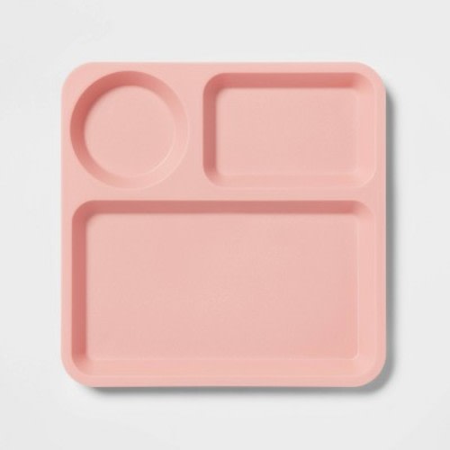 10" Plastic Kids' Square Divided Plate Coral Pink - Pillowfort™: Dishwasher & Microwave Safe, Toddler Dining