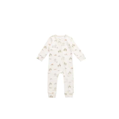 Organic Cotton Reese Zip Onepiece - Pine Forest Friends