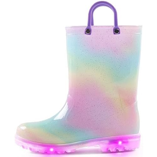 K KomForme Toddler Light Up Rain Boots for Girls Boys Waterproof Rain Boots with Handles Outdoors