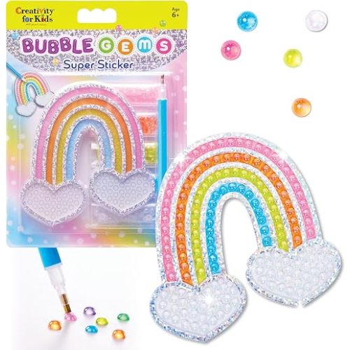 Creativity for Kids Bubble Gem Super Sticker: Rainbow, Diamond Art Kits for Kids, Mini Craft Kit and Summer Activities for Kids, Window Art Craft Kits for Girls (Ages 6+)